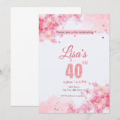 Waterverf roze glitters 40ste verjaardag kaart (Voorkant / Achterkant)