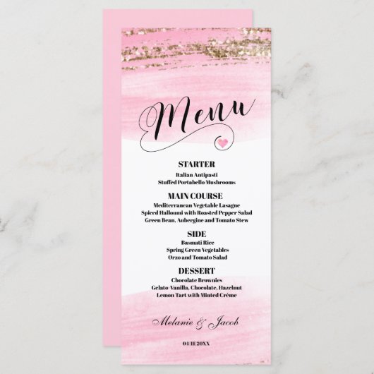 Waterverf Roze Gold 4x9 flat Menu Kaart (Voorkant / Achterkant)