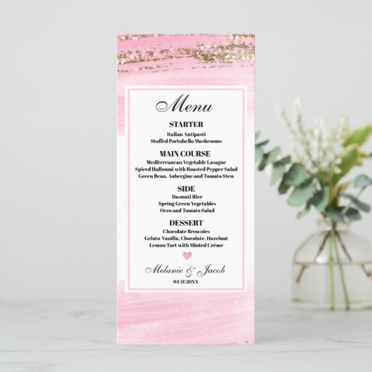 Waterverf Roze Gold 4x9 flat Menu Kaart (Staand voorkant)