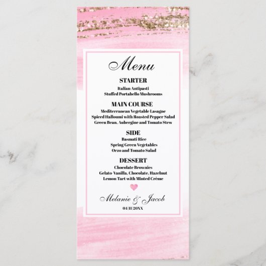 Waterverf Roze Gold 4x9 flat Menu Kaart (Voorkant)