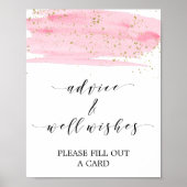 Waterverf Roze & Gold Advice en Well Wishes Sign. Poster (Voorkant)