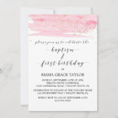 Waterverf Roze & Gold Baptisme & 1e verjaardag Kaart (Voorkant)