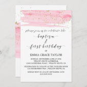 Waterverf Roze & Gold Baptisme & 1e verjaardag Kaart (Voorkant / Achterkant)