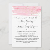 Waterverf Roze & Gold Christening en 1e verjaardag Kaart (Voorkant)