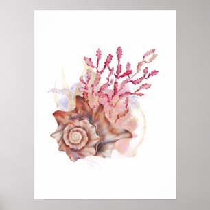 Waterverf Roze & Gold Seashell Moderne Wall Art Poster