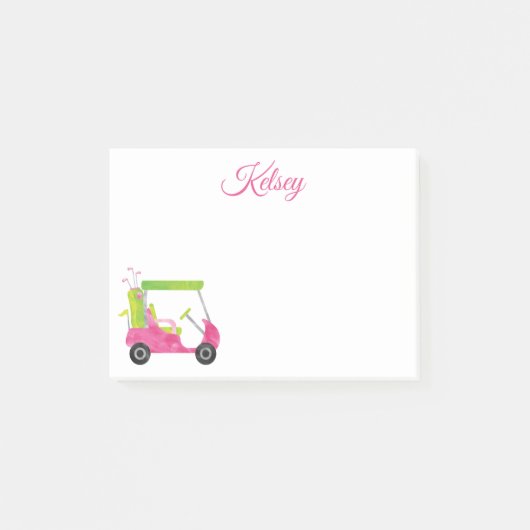 Waterverf Roze Golf Cart gepersonaliseerd Post-it® Notes (Voorkant)