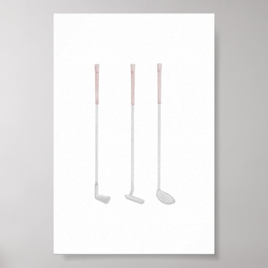 Waterverf Roze golfclub poster (Voorkant)