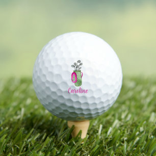 Waterverf Roze Golfclubs en Tas Gepersonaliseerd Golfballen