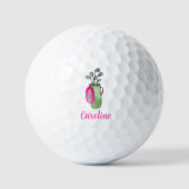 Waterverf Roze Golfclubs en Tas Gepersonaliseerd Golfballen (Voorkant)