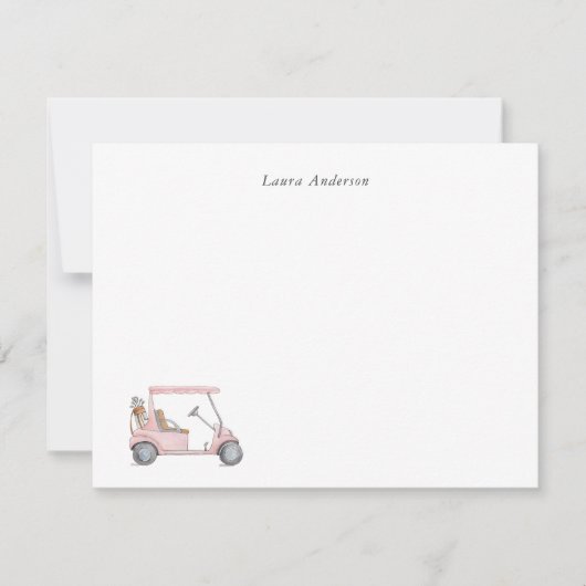 Waterverf Roze Golfkar, Golfers Gepersonaliseerd Bedankkaart (Voorkant)
