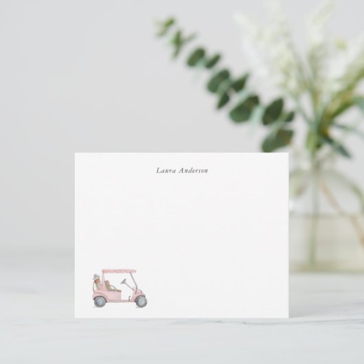 Waterverf Roze Golfkar, Golfers Gepersonaliseerd Bedankkaart (Staand voorkant)