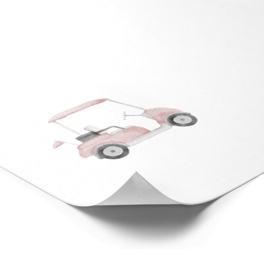 Waterverf  roze golfkar poster (Hoek)