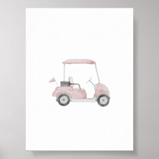 Waterverf  roze golfkar poster (Voorkant)