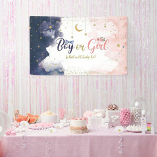 Waterverf Roze Goud en Marineblauw Hij of Zij Spandoek