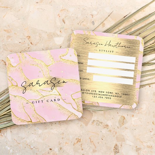 Waterverf Roze Goud Folie Cadeau Certificaat Glitt Vierkante Visitekaartjes