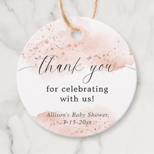 Waterverf roze goud roze witte dank je bedankjes labels (Voorkant)
