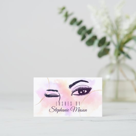 Waterverf Roze Goud Wimpers Ogen Wit Chic Contactkaartje (Staand voorkant)