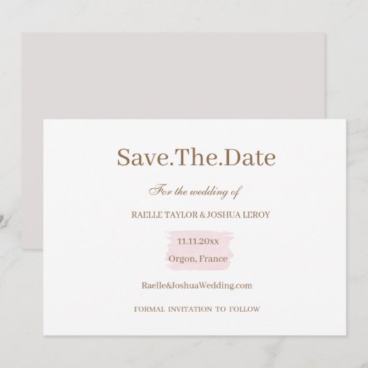 Waterverf Roze Goud Wit Save The Date Wedding Kaart (Voorkant / Achterkant)