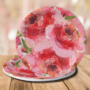 Waterverf Roze Gouden Bloemachtige Bruiloftsborrel Papieren Bordje