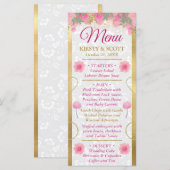 Waterverf Roze & Gouden Bloemen Bruiloft Menu (Voorkant / Achterkant)