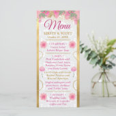 Waterverf Roze & Gouden Bloemen Bruiloft Menu (Staand voorkant)
