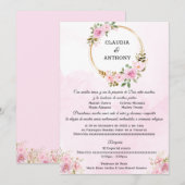 Waterverf Roze Gouden Bruiloft Kaart (Voorkant / Achterkant)