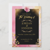 Waterverf Roze & Gouden Bruiloft Save the Date Kaart (Voorkant)