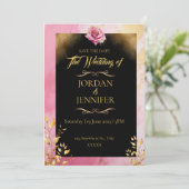 Waterverf Roze & Gouden Bruiloft Save the Date Kaart (Staand voorkant)