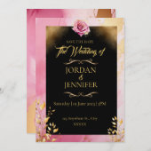 Waterverf Roze & Gouden Bruiloft Save the Date Kaart (Voorkant / Achterkant)