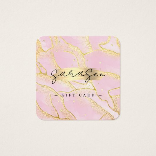 Waterverf Roze Gouden Folie Cadeaubon Glitter Vierkante Visitekaartjes (Voorkant)