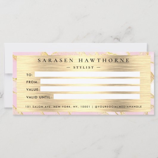 Waterverf Roze Gouden Folie Cadeaubon Voucher (Achterkant)
