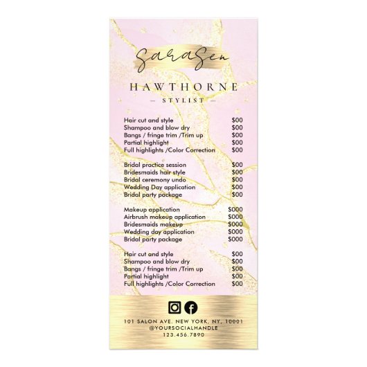 Waterverf Roze Gouden Folie Prijslijst Scan Betale Reclamekaart (Voorkant)
