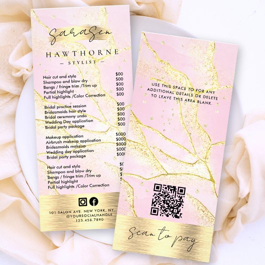 Waterverf Roze Gouden Folie Prijslijst Scan Betale Reclamekaart