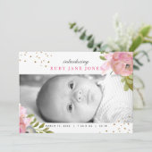 Waterverf Roze Gouden Glitter Geboorteaankondiging Aankondiging (Staand voorkant)