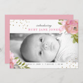 Waterverf Roze Gouden Glitter Geboorteaankondiging Aankondiging (Voorkant / Achterkant)