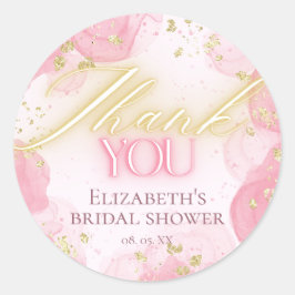 Waterverf Roze & Gouden Glitters Elegante Dankjewe Ronde Sticker