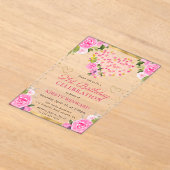 Waterverf Roze Gouden Harten Bloemen 21ste Verjaar Acryl Uitnodigingen (Laagn)