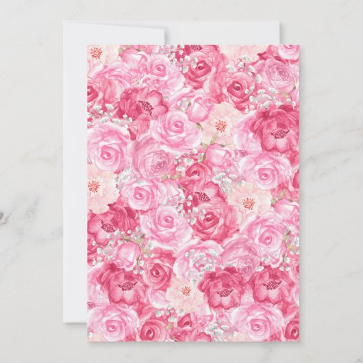 Waterverf Roze Gouden Harten Bloemen Quinceanera Kaart (Achterkant)