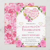 Waterverf Roze Gouden Harten Bloemen Quinceanera Kaart (Voorkant / Achterkant)