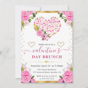 Waterverf Roze & Gouden Harten Bloemen Valentijnsd Kaart