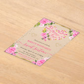 Waterverf Roze Gouden Harten Bloemen Zoet 16 Acryl Uitnodigingen (Laagn)