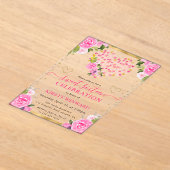 Waterverf Roze Gouden Harten Bloemen Zoet 16 Acryl Uitnodigingen (Laagn)