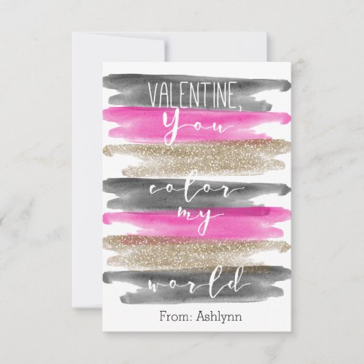 Waterverf Roze gouden kleuren in mijn Valentijn (Voorkant)