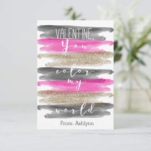 Waterverf Roze gouden kleuren in mijn Valentijn (Staand voorkant)