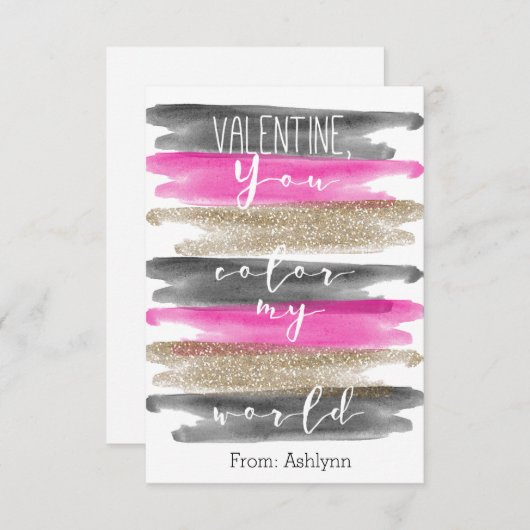 Waterverf Roze gouden kleuren in mijn Valentijn (Voorkant / Achterkant)