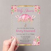 Waterverf Roze Gouden Lente Paraplu Baby shower Acryl Uitnodigingen (Insitu (Draagbaar))