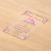 Waterverf Roze Gouden Lente Paraplu Baby shower Acryl Uitnodigingen (Laagn)