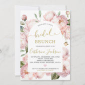 Waterverf Roze Gouden Pioen Bloemen Bruidsbrunch Kaart (Voorkant)