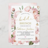 Waterverf Roze Gouden Pioen Bloemen Bruidsbrunch Kaart (Voorkant / Achterkant)