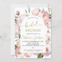 Waterverf Roze Gouden Pioen Bloemen Bruidsbrunch